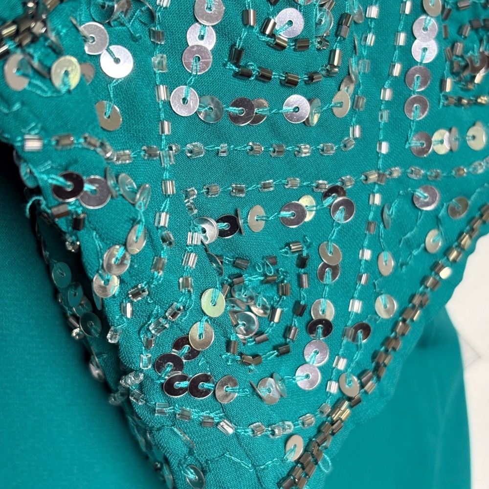 Roaman's Blouse Womens 28W Teal Green Sequin Beaded Pintuck Button Front Top - Picture 6 of 7